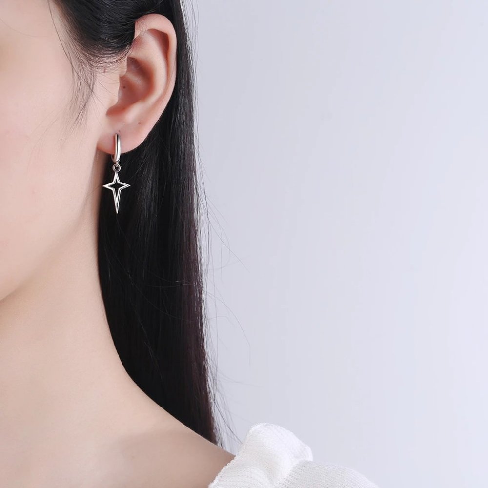 925 Sterling Silver High Quality Silver Star Simple Retro Long Tassel Ea… - Picture 3 of 4